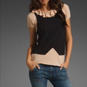 Marc by Marc Jacobs Black and Beige Short Sleeve Layered Tee